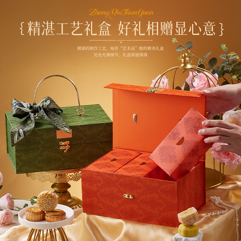 美々山 オリーブグリーン クラフト月餅 ギフトボックス 広東伝統菓子 中秋節 台湾月餅 無料