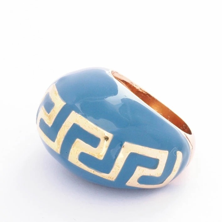 【美品】ヴェルサーチェ グレカ ブルーグリーン×ゴールドカラー 【指輪】