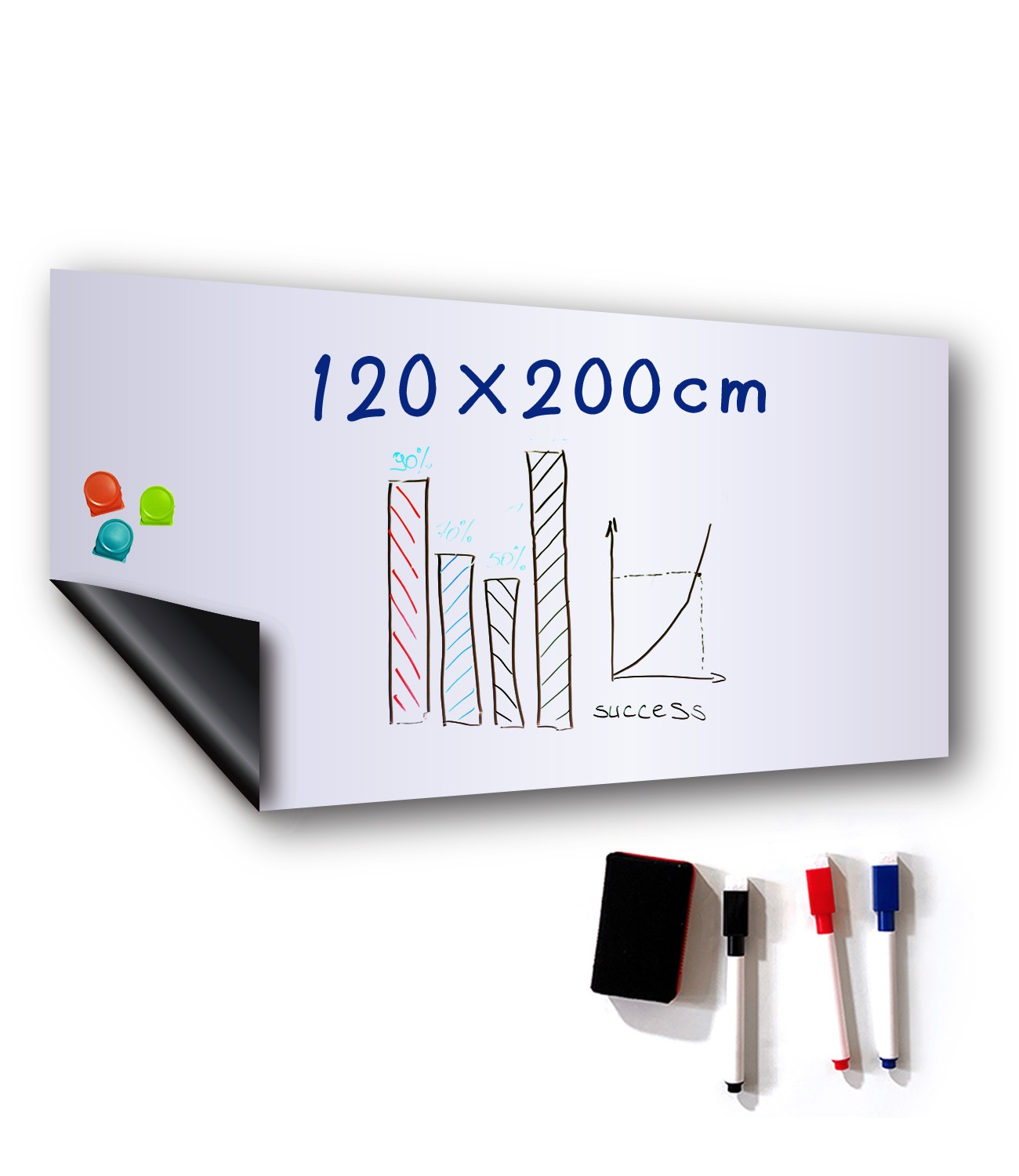 ホワイトボード ホワイトボードシート キッズ 120cm×200cm 壁掛け マーカー イレイサー マグネットクリップ 貼って剥がせる粘着式 カット自由 白