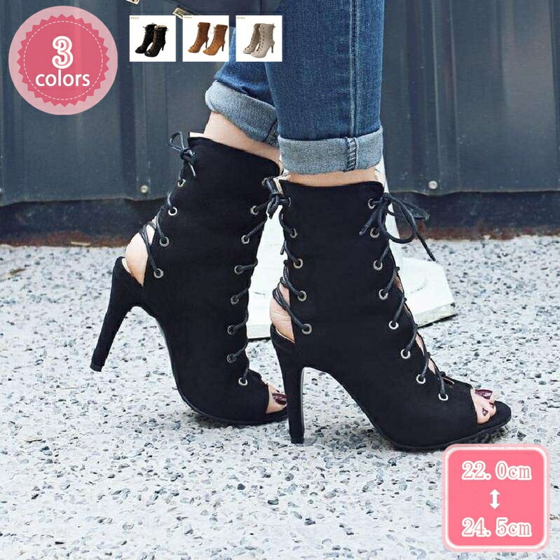 777円OFFクーポン ハイヒール グラディエーター サンダル 美脚 結婚式 レースアップ ピンヒール 10cm レディース 黒 脚長 ブーツサンダル サマーブーツ 歩きやすい 疲れない 痛くない 大