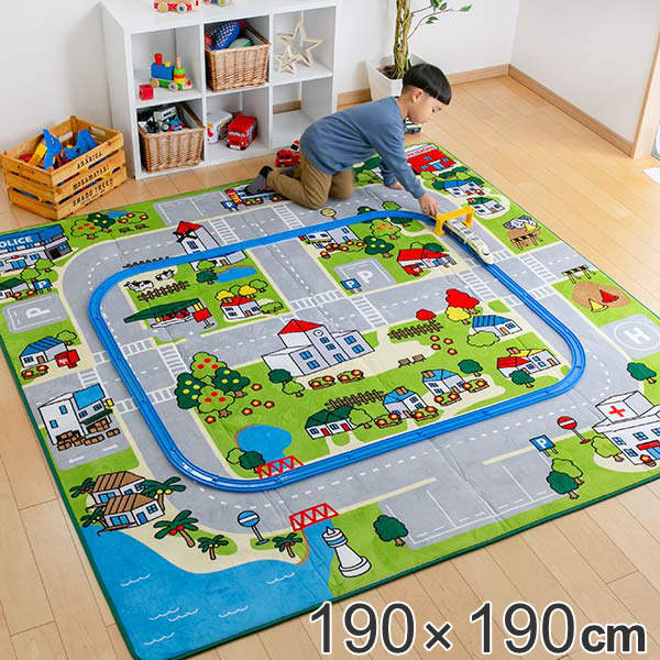 ラグ キッズラグ 子供部屋 ふっくらなめらか 転写フランネルラグ ニュータウン 190x190ｃｍ