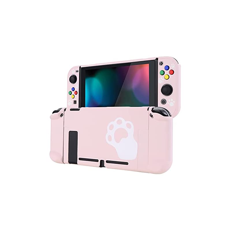 Switchコンソール用バックカバー分離可能プロテクタードッキング可能保護ケース【ピンクの猫肉球】
