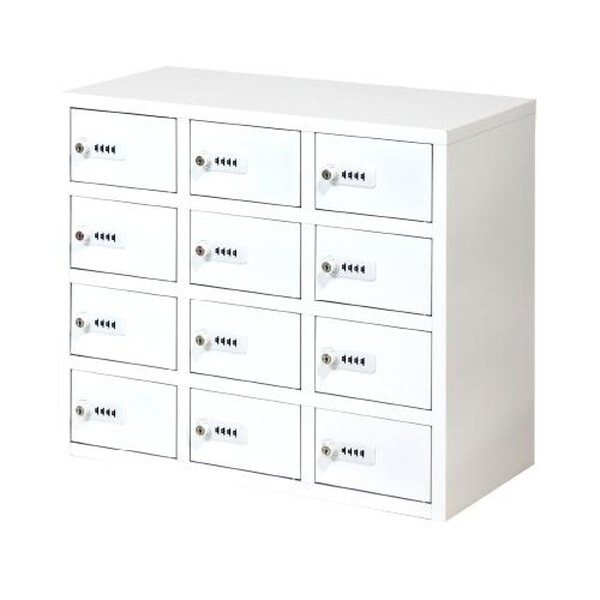 Netforce NSAFE-34-W-WH ホワイト 貴重品ロッカー (3列4段 12人用 ダイヤル錠 幅590mm) メーカー直送
