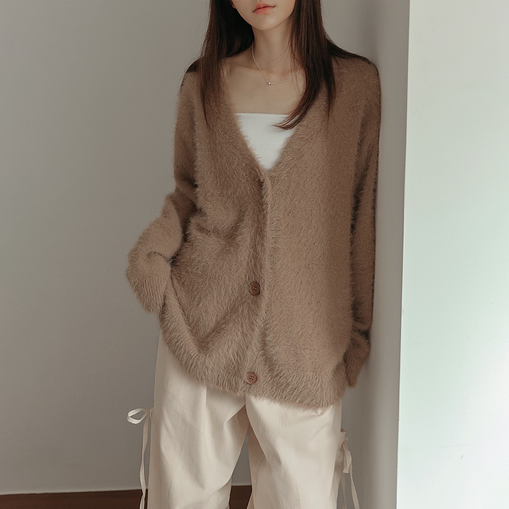 マリアルーズヘアリーVネックニットカーディガン