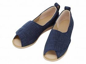 徳武産業 あゆみシューズ 介護靴 施設用 オープン和（なごみ） 紺 両足Sサイズ 1026