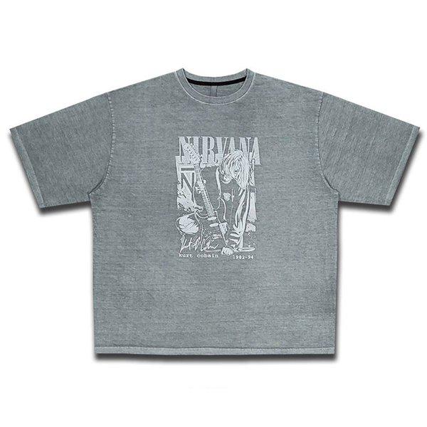 男女共用漫画ニルヴァーナピグメント半袖Tシャツ OF-TSH-Q003-チャコール