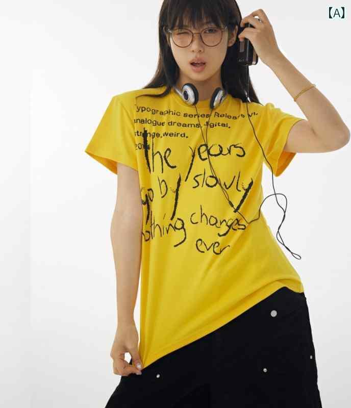 Tシャツ　レディース　かわいい DBSC 夏 アメリカン レトロ ストレート ショルダー Tシャツ 文字 スローガン プリント クール アイス レザー 生地 半袖 ユニセックス