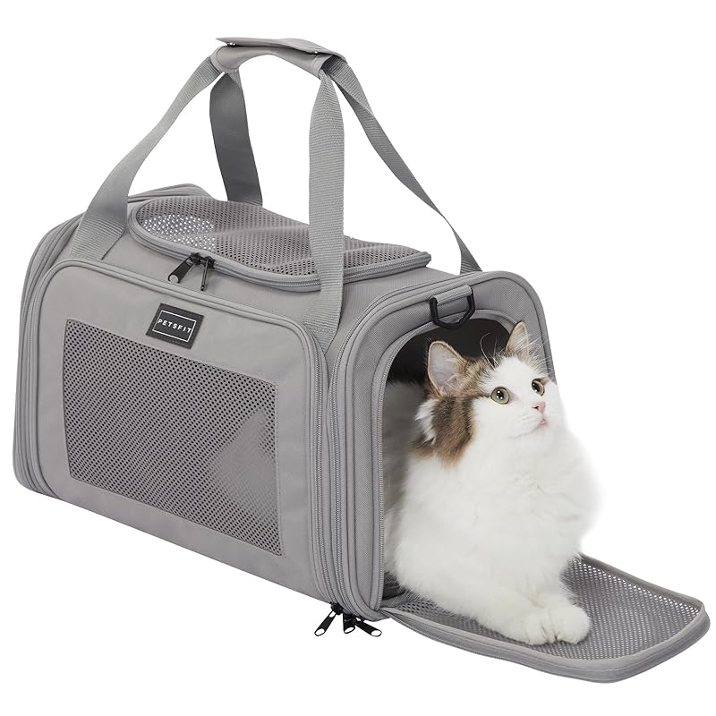 【国内即発】PETSFIT ペットキャリー 折りたたみ 猫 キャリー バッグ 犬 中・大型猫用・小型犬・うさぎ用 臭気がない 車載/ドライブ/キャンピング/旅行/通院/災害避難用 グレー Sサイズ