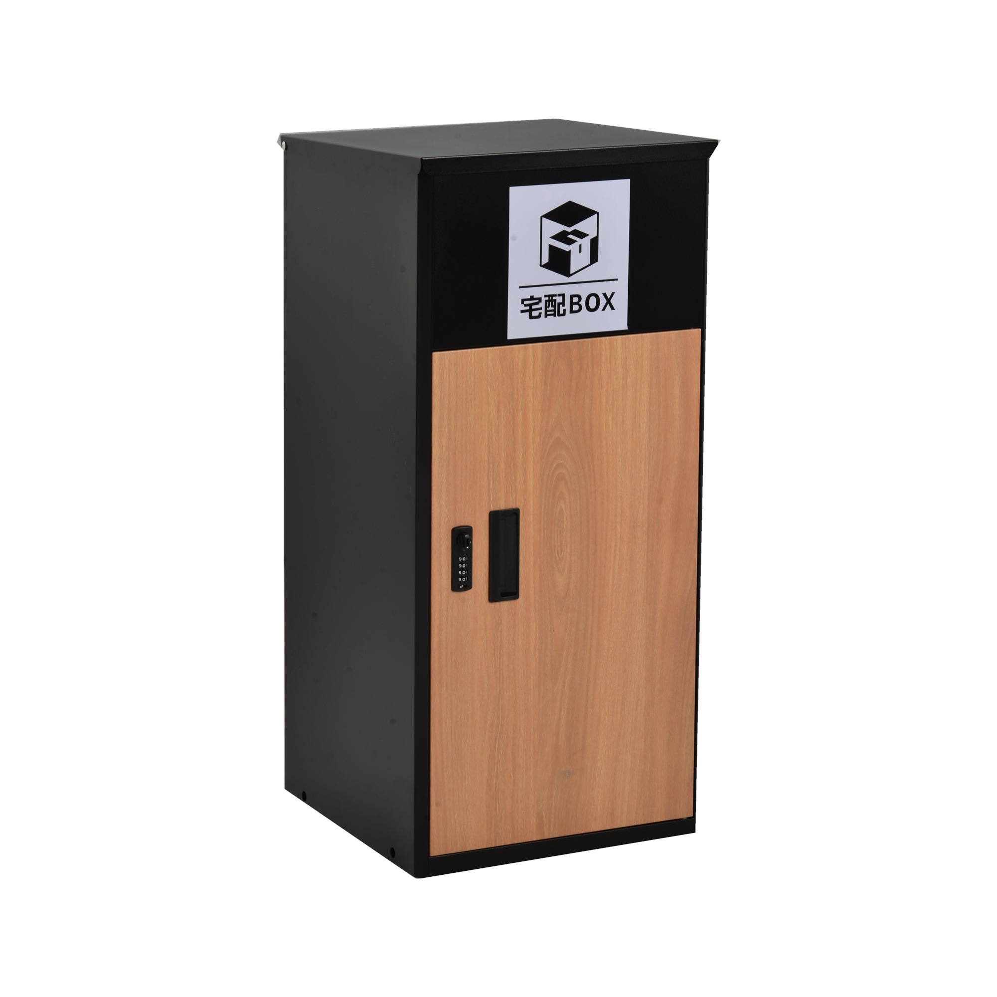 【日本国内出荷-3日で配達】日系 木目調ポスト置き型宅配ボックス付きスタンドポストおしゃれ一戸建て用 大型 郵便受けスタンドポスト置き配シンプル玄関 81.5*37.5*32.5cm DJYC22