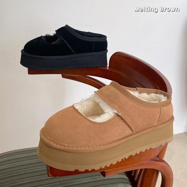 女性牛革スエードファースリッパ K82