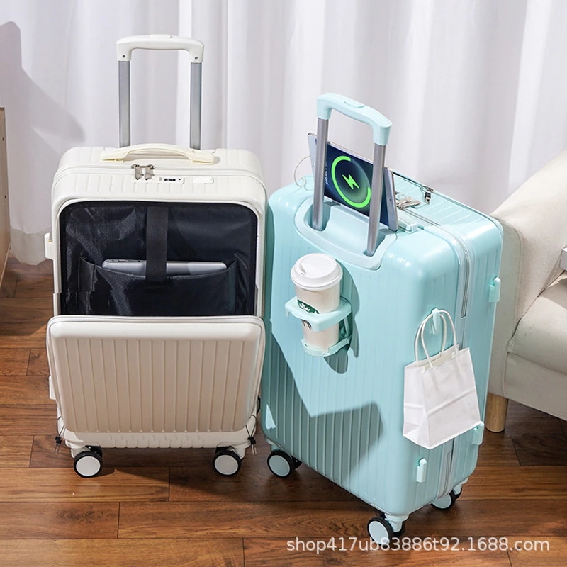 女性用フロントオープンスーツケース小型軽量多機能充電旅行用トロリーケースパスワードボックス