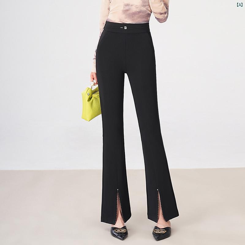 レディース　ファッション　オシャレ　シンプル 春秋 ベルボトムパンツ用 ブラック パンツ カジュアル ハイウエスト スリムフィット ドレープ