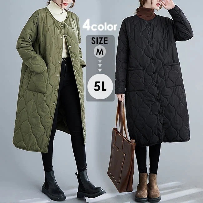 キルティング 綿入れ コート ロング丈 中綿 レディース ロングコート カーキ 黒 M L 2L 3L 4L 5L 女性 プレゼントdd149c0c0l9 4,923円