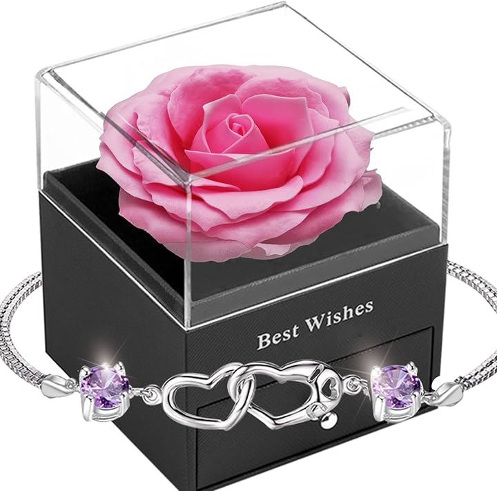 ソープフラワー バラ レディース シルバー造花 925 silva ブレスレット 人気 ジュエリー 純銀製 腕輪 ジルコン 枯れない花 ローズボックス メッセージカード付き(紫ダイヤ)