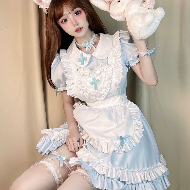 メイド服cos クリーム恋人ロリータメイド服半袖ドレススーツ