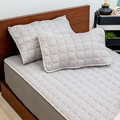 敷きパッド一体型ボックスシーツ CICAとシルクプロテインでお肌喜ぶ 冷感 ひんやり 楊柳ボックスシーツ セミシングル 接触冷感