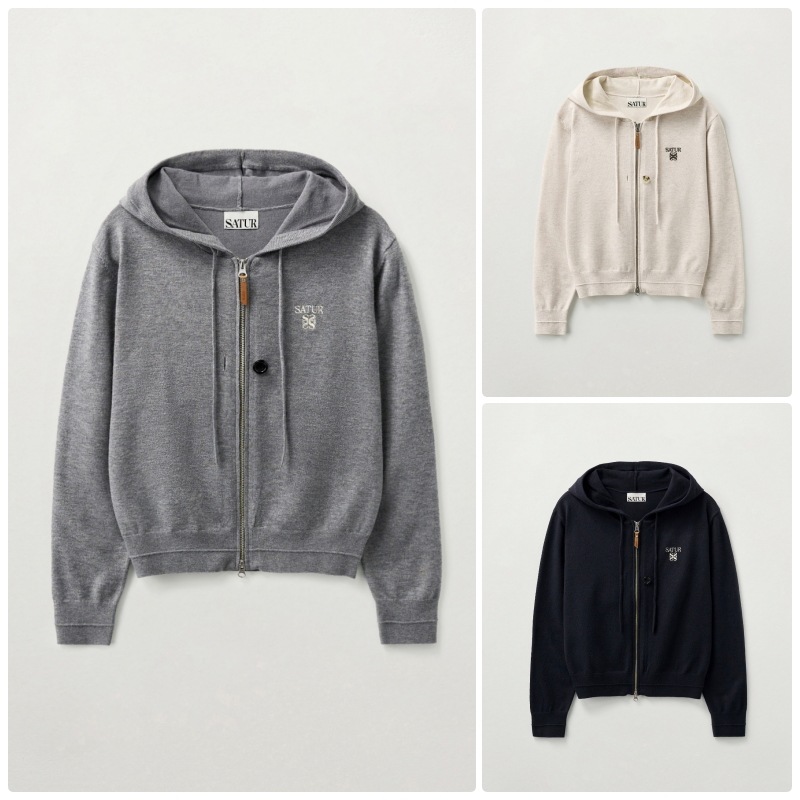 【SATUR】 25FW (W) CLASSIC KNIT HOOD ZIP-UP : 3COLORS