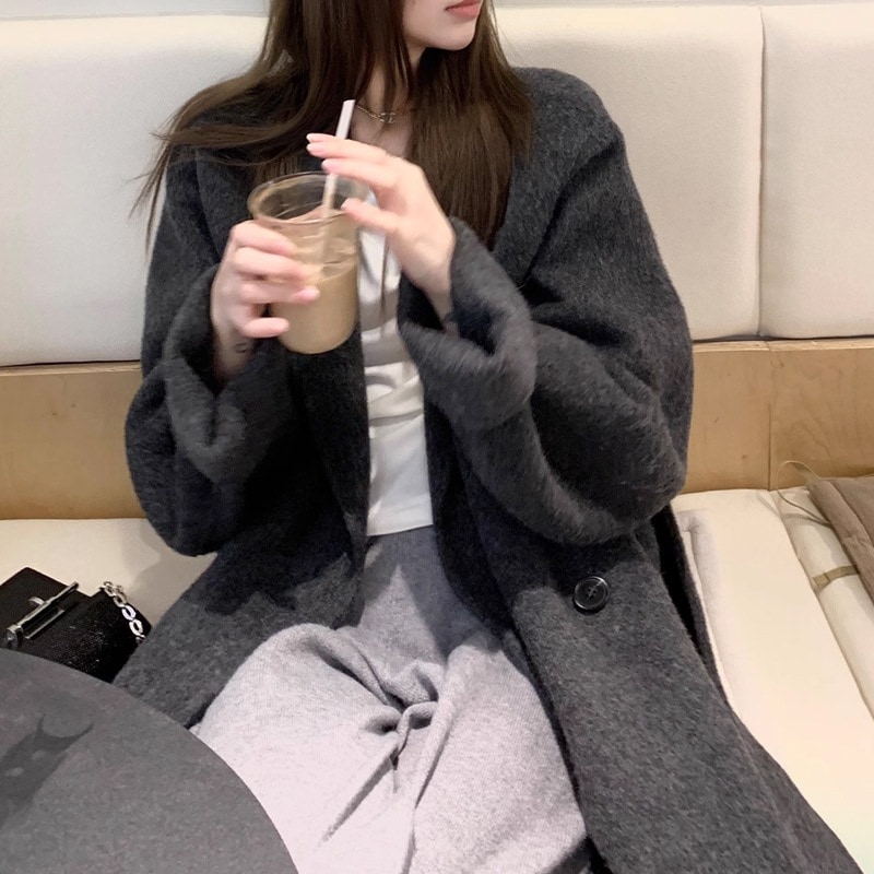 アウターファー毛皮アウターアルパカベルベット高級感リバーシブルコートレディースミディアム開襟ウールツイードコートラッシュ