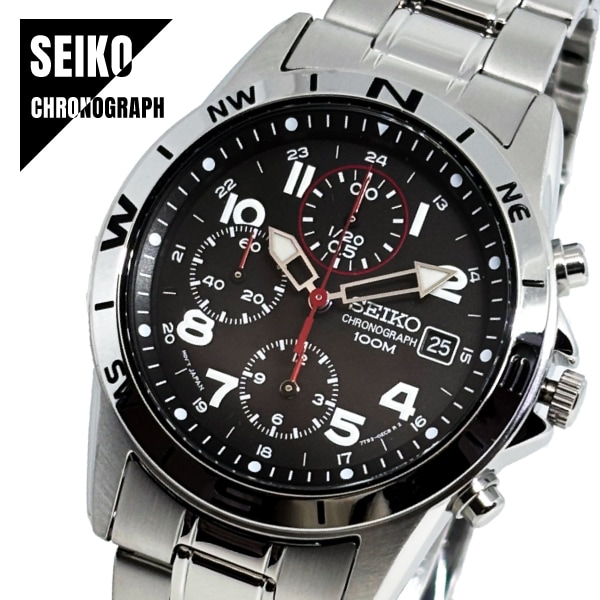 【即納】 SEIKO セイコー CHRONOGRAPH クロノグラフ 日本製ムーブメント SND375P1 ブラック／シルバー メタルバンド メンズ 腕時計