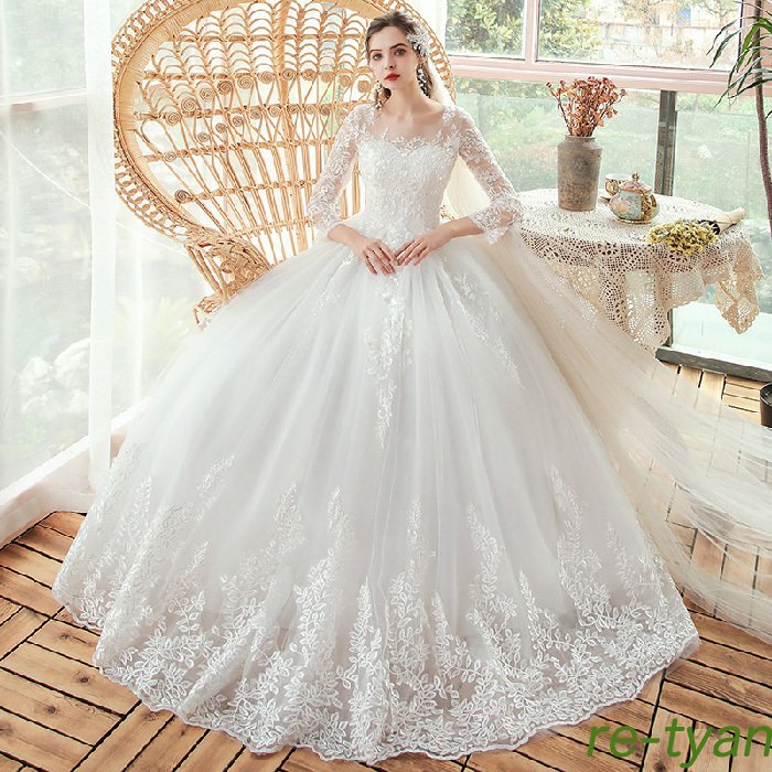 ウェディングドレス 結婚式 花嫁 二次会 安い パーティードレス プリンセスライン ホワイト 大きいサイズ 成人式 レース お呼ばれ 挙式ロングドレスエンパイア 9,884円