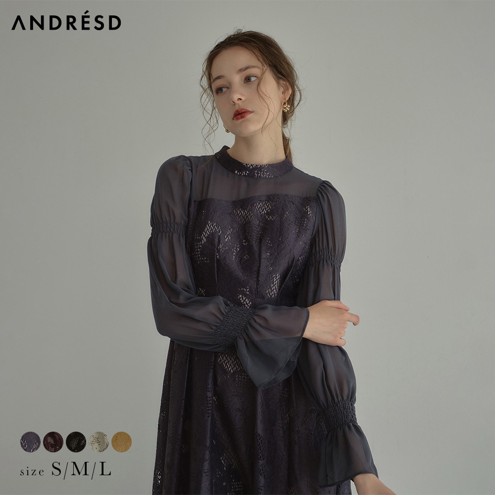 アシンメトリータックドレス 結婚式ワンピース アシンメトリー ワンピース 結婚式 タック レース ロング丈 ミモレ丈 オケージョン モード スタンドカラー かわいい フレアスカート 成人式 同窓会