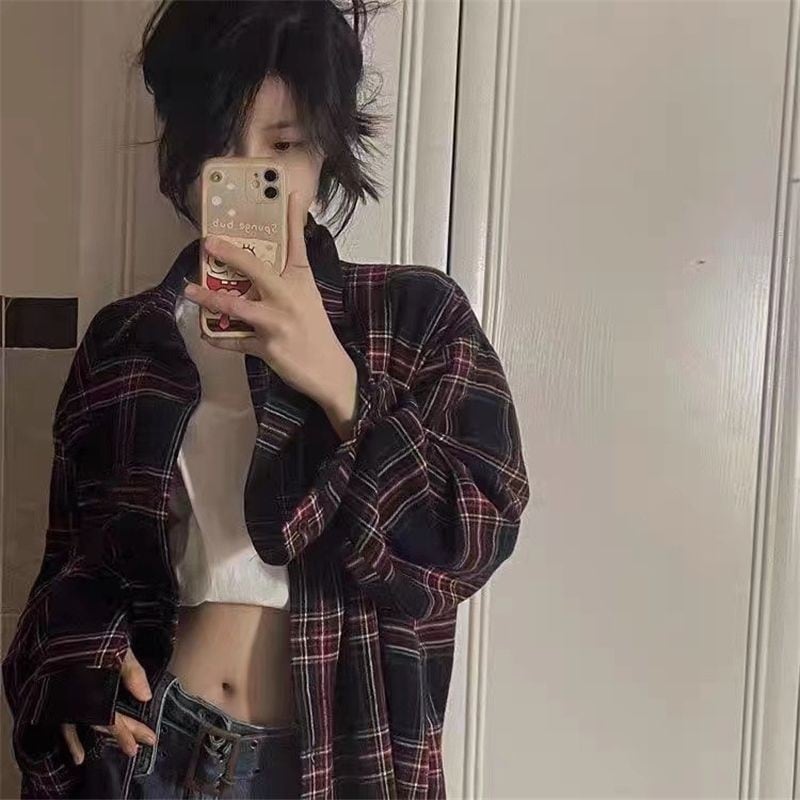 レトロ 長袖 チェック シャツ レディース アウター ゆったり アウター 重ね着 トップス 起毛 ギンガム シャツ40231