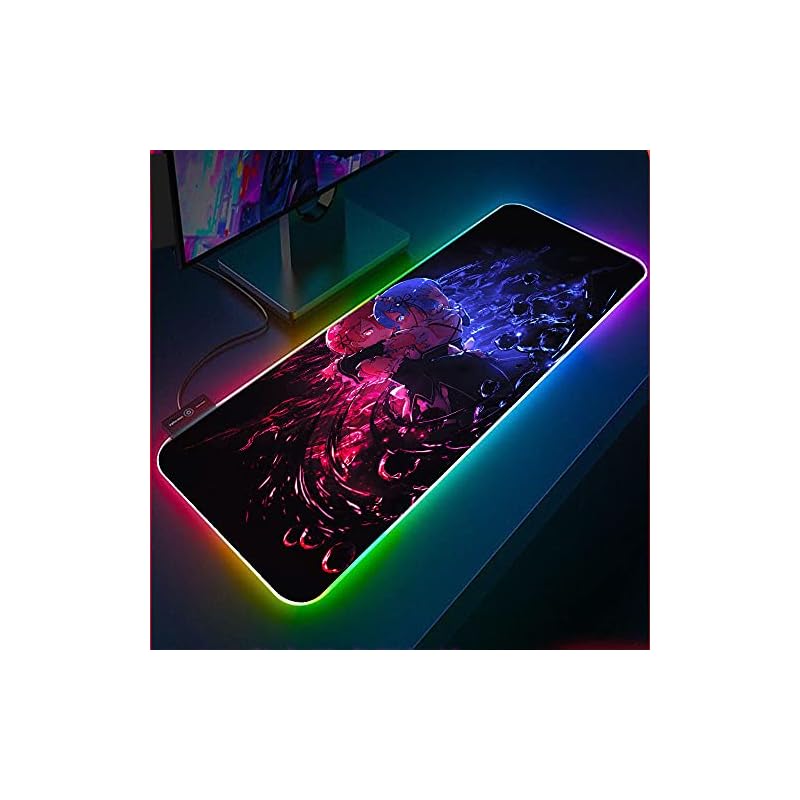 ゲーミングマウスパッドRe：ゼロから始める異世界生活ラムレムゲーミングコンピューターマウスパッドアニメRGB大型滑り止めマウスマットレインボーLEDバックライト付き700x300 MM 5,432円