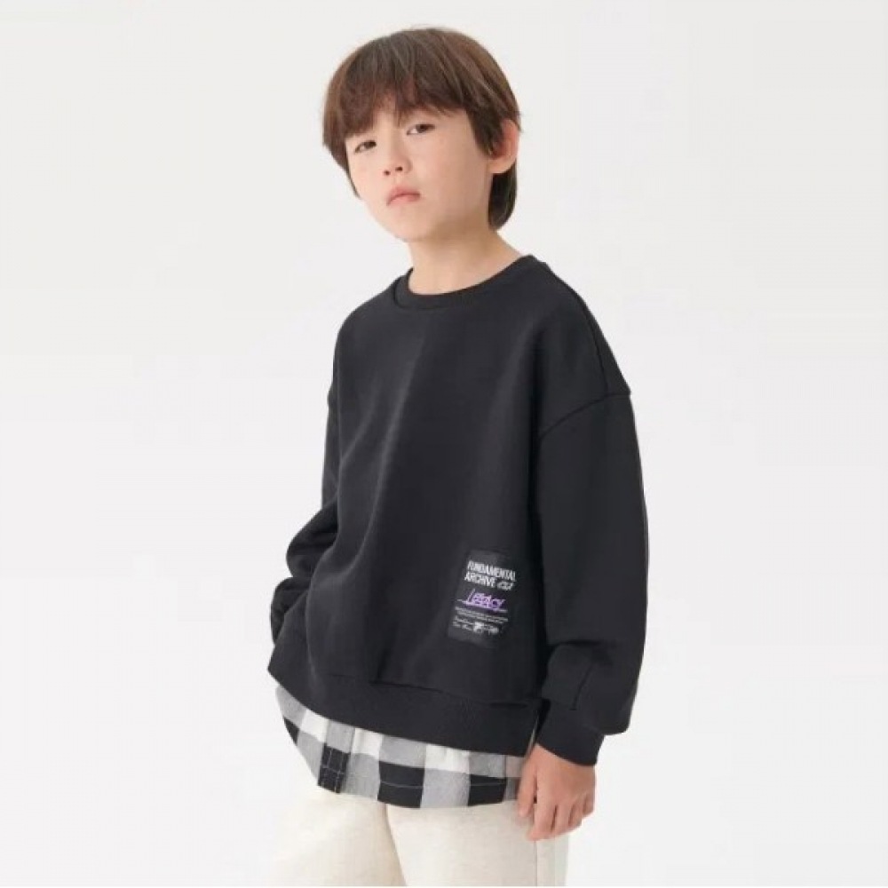 (フィラキッズ) アーバンチェックレイヤード起毛スウェットシャツ (FK2POF4503X_BLK) 6,934円