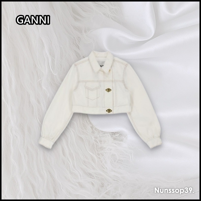 GANNI J1171 151 クロップ デニム トラッカー ジャケット