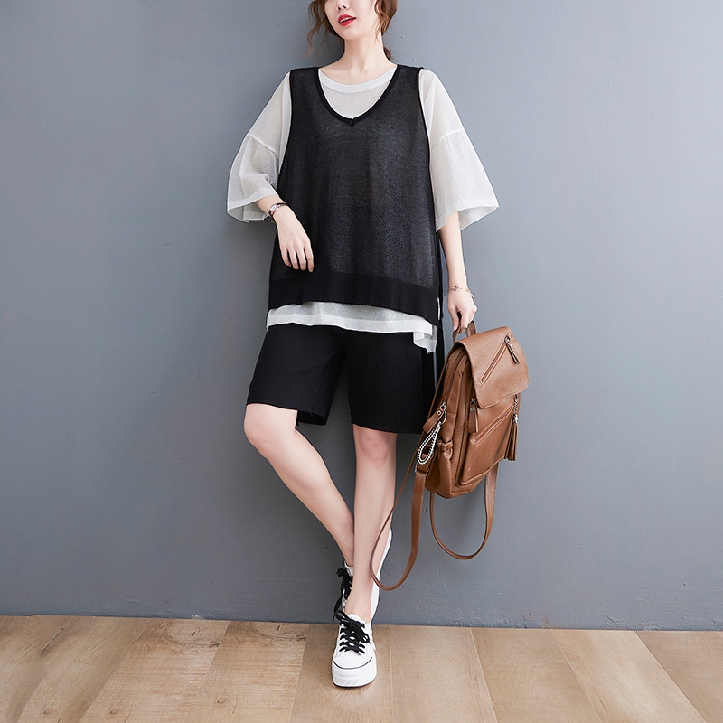 トップス ニットソー ベスト ノースリーブ Uネック ワイド 透け感 シースルー 伸縮性 サマーニット 大人可愛い きれいめ シンプル カジュアル 大人 おしゃれ お洒落 かっこいい 大人女子