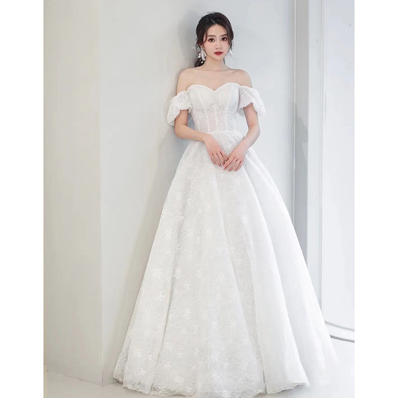ワンショルダーレトロライトウェディングドレス2025ブライダルメイン糸スモールハイエンドプラスサイズドレスお出かけウェルカム糸
