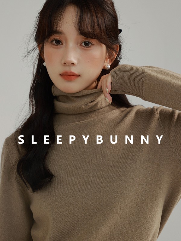 Sleepy Rabbit「スモールハーフカラー/スタックカラー」100%ウールシームレスセーターレディース秋冬ドロップショルダー長袖トップス