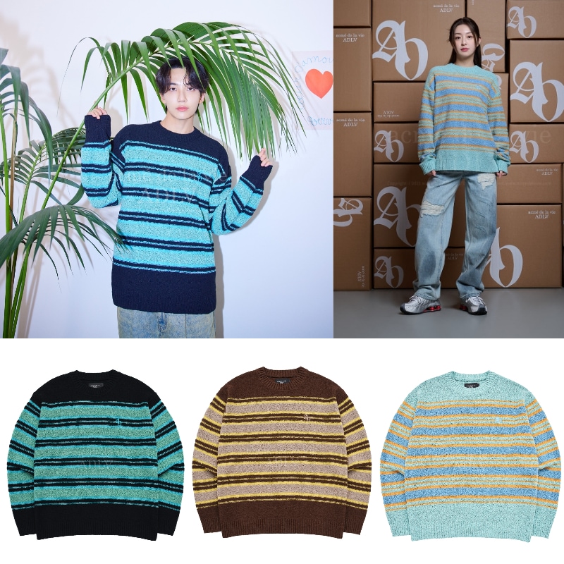 【SEVENTEENジョンハン着用】SYMBOL LOGO RIVET STRIPE TERRY KNIT