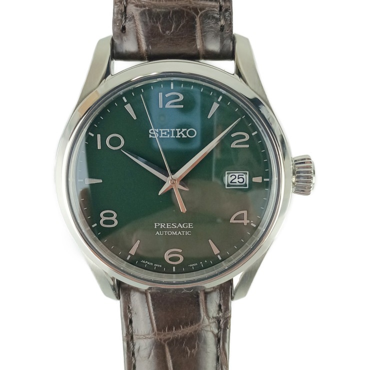 新古未使用展示品 SEIKO セイコー 腕時計 プレザージュ リミテッドエディション SARX063 シルバー ブラウン 緑琺瑯文字盤 SS クロコ メンズ 裏スケ 自動巻 限定【本物保証】