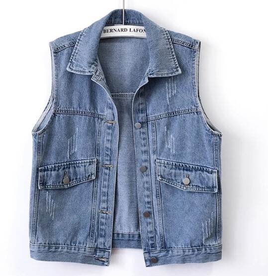 ベスト アウター デニムベスト ジャケット レディース 襟あり ポロ襟 袖なし 切り替えデザイン 春 秋 ショート丈 チョッキ 前開き シングルブレスト ノースリーブ ウォッシュ加工 かわいい きれい