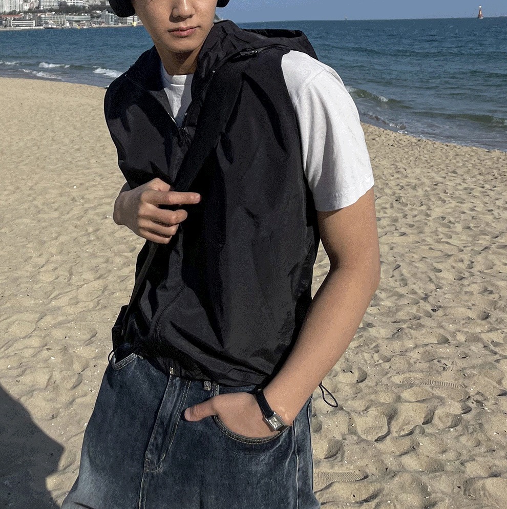 [COSYHARU公式]crop nylon hooded vest