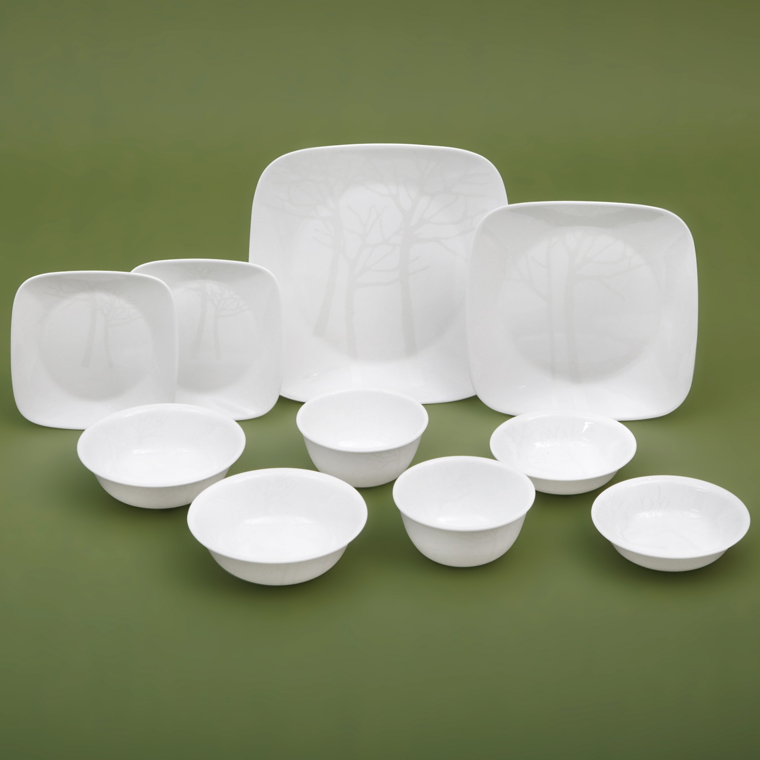 シルバーツリーフロスト スクエアディナーウェア 10ピース 食器洗い機対応 ホワイト