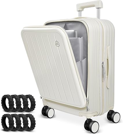 多機能フロントオープン キャリーケース ストッパー付き キャリーバッグ カップホルダー付き 超軽量 360度回転 耐衝撃 TSAロック 静音 頑丈 海外旅行 国内旅行 ビジネス 出張 (ホワイト, S
