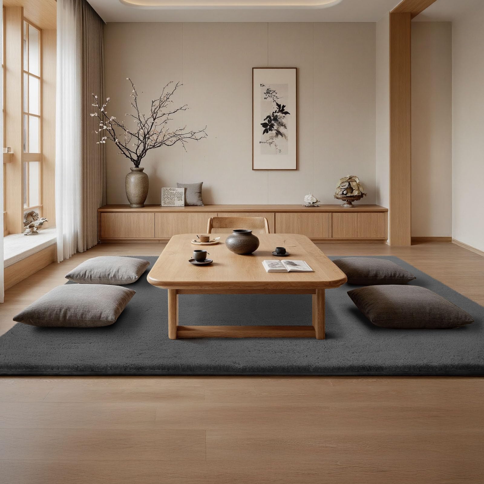 ラグマット カーペット 240x300cm 全厚約2cm 滑り止め付 洗えるラグ 抗菌 ふわっと手触り 防音絨毯 オールシーズ おしゃれな北欧風シャギーラグ 極厚ウレタンフォーム10mm 寝室リビン