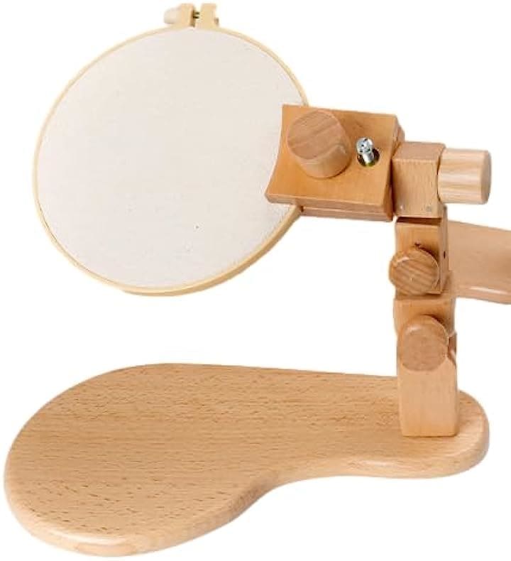 刺しゅうフレーム スタンド 刺繍枠 刺繍スタンド 刺繍フープ クロステッチフーブ 木製 高さ調節可能 360度回転 手芸用品 ハンドメイド 手作り 刺繍フレーム付き( ナチュラルウッド)