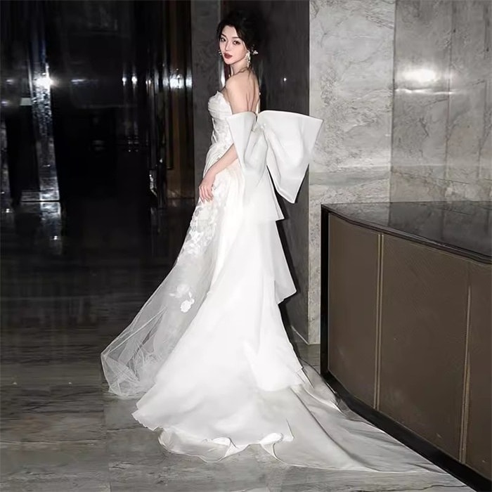 ホワイト　ウェディングドレス　袖なし　 ロング丈　ロングドレス ウェディングドレス 白　花　パーティードレス　二次会ドレス　ブライダル　撮影　XS/S/M/L/XL　レディース　ドレス 　エレガン 13,855円