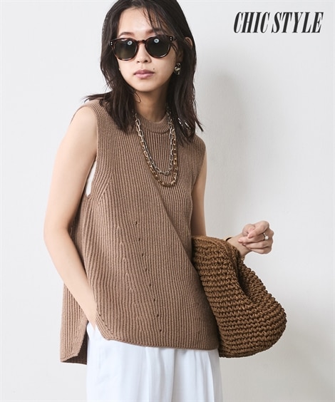 ベスト 綿麻畦編ニットベスト 大きいサイズ有 シックスタイル 6,379円
