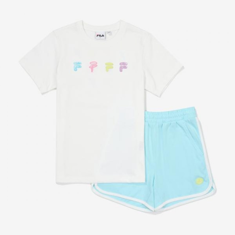 [フィラキッズ] ガールズスマイルグラフィック&ショーツセットアップ (FK2FSF2201F_OWH)