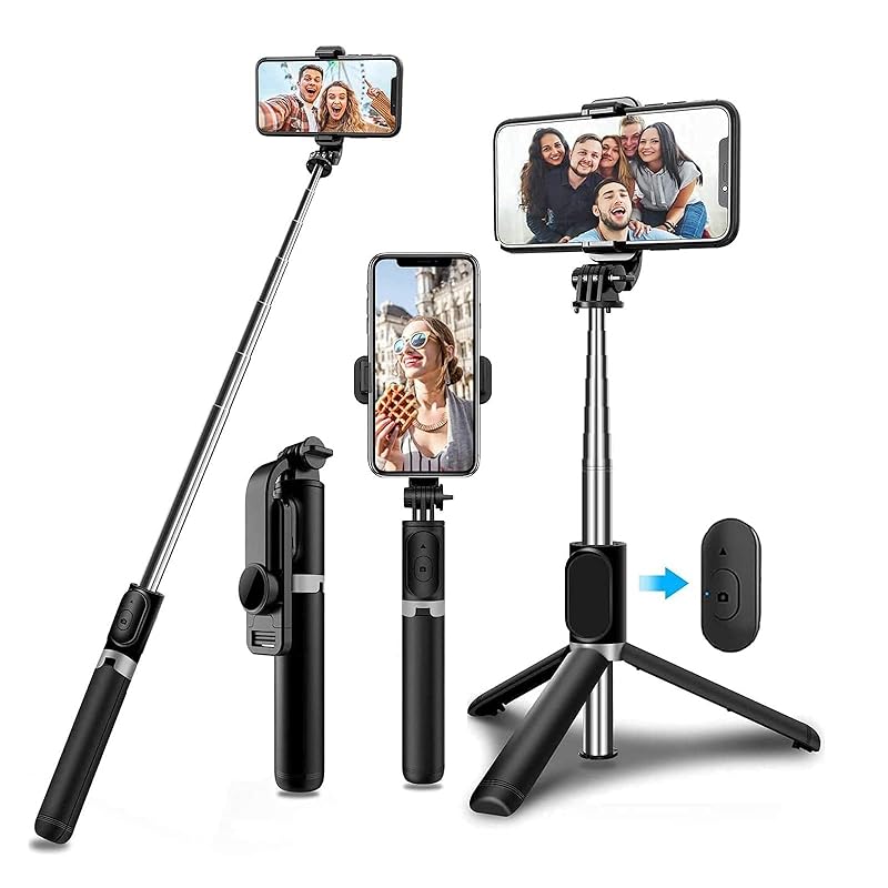 Prilech 自撮り棒 コンパクト 軽量 無線 7段階伸縮 セルカ棒 携帯電話対応 【 収納袋付き】 (FUH5D-L001)