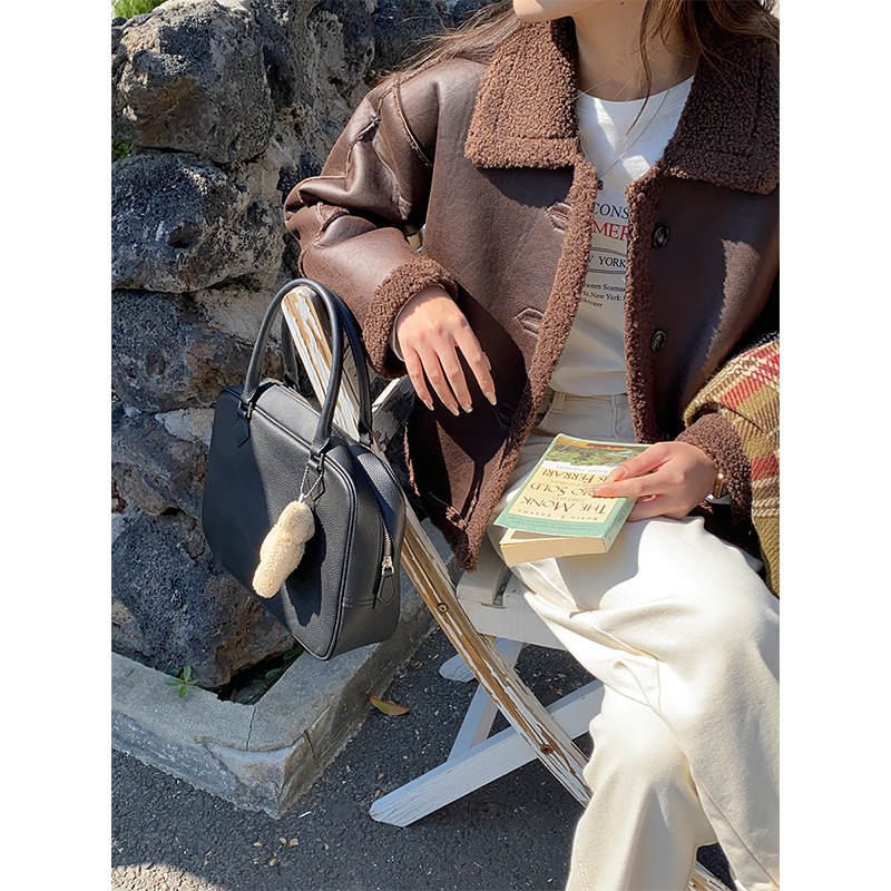 シンプルカジュアルスタイルpuレザースプライシンググレインベルベットショートジャケット1356 5,121円