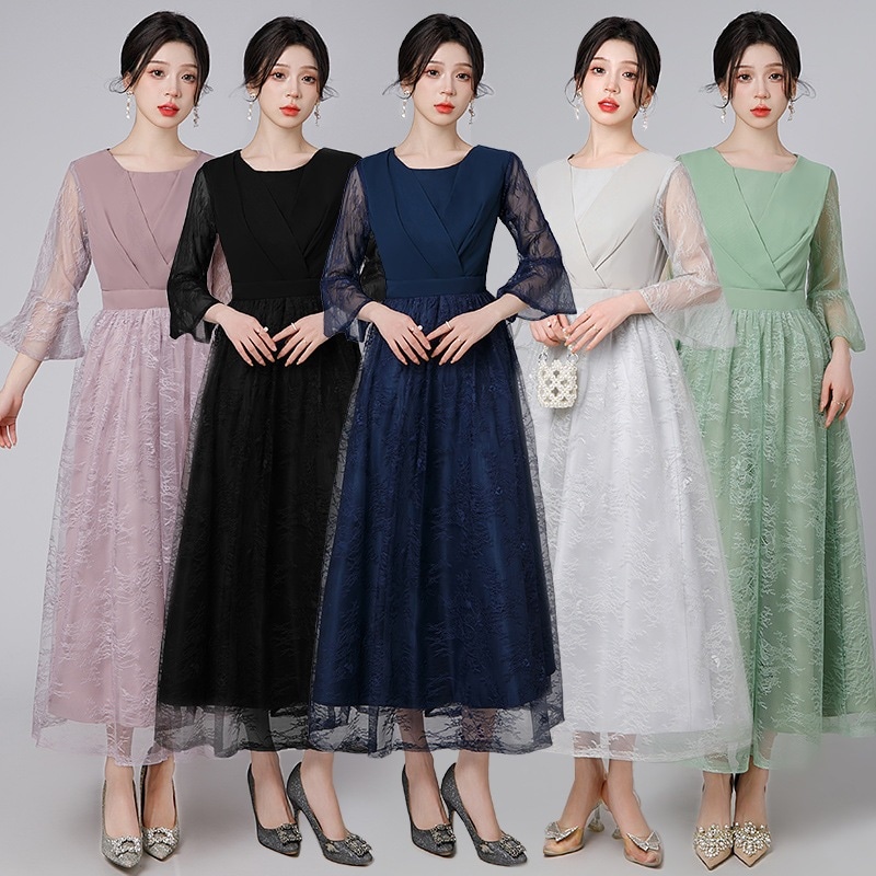 ドレス 2025 パーティー ウェディング フォーマル イブニングドレス ワンピース ロングドレス レース 優雅 エレガント 韓国風 結婚式 前撮り 演奏会 発表会 卒業式 成人式 花嫁