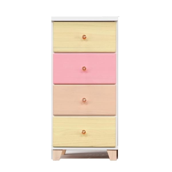 日本製 天然木 スリムチェスト 4段 39cm幅 ピンク系 完成品 チェスト タンス 衣類収納 引出し収納