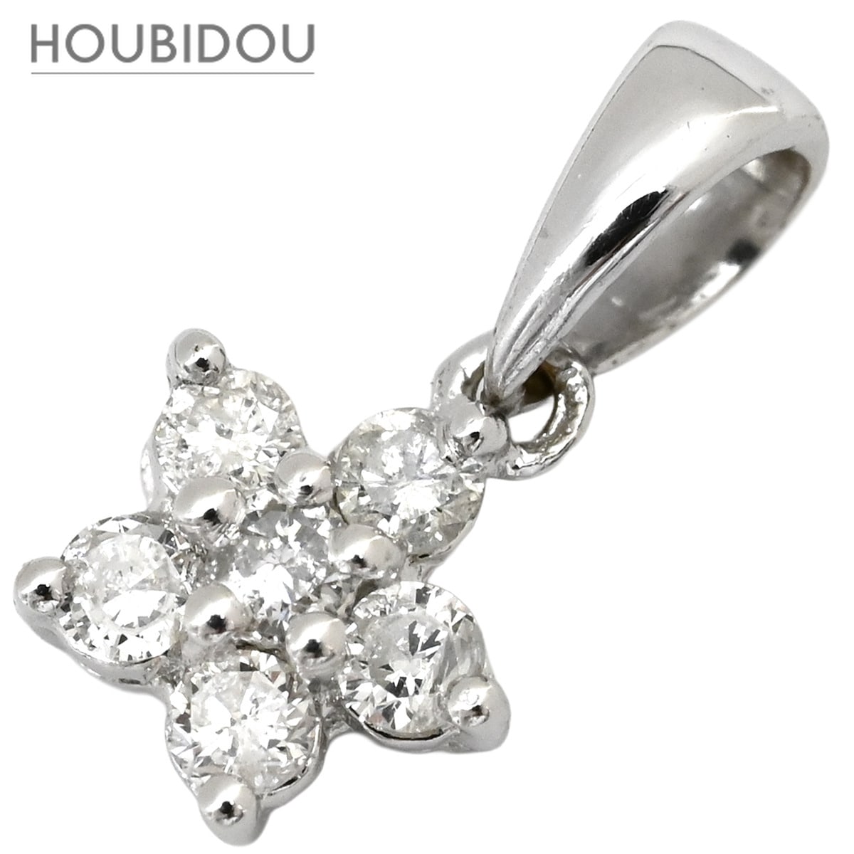 ペンダントトップ ダイヤモンド 0.13ct ホワイトゴールド K18WG Au750 18K 18金 スターモチーフ フラワー 6P 6粒 【中古】