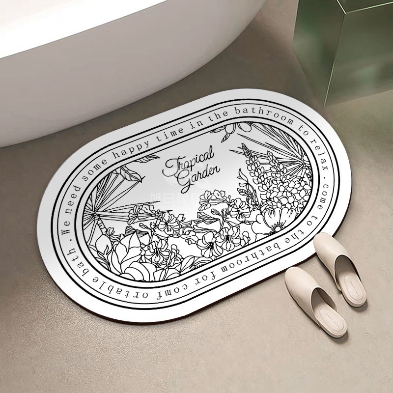 玄関マット ドアマット フラワー 花 手書き風 植物 アメリカンレトロ フロアマット バスマット 楕円形 お手入れ簡単 滑り止め 吸水 速乾