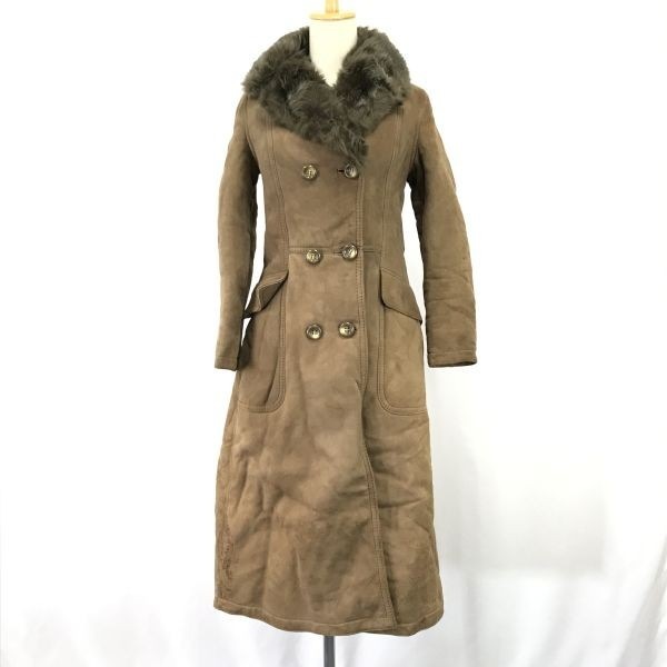スペイン製東欧商会羊革/リアルムートンコート/アウター【42/レディースM/茶/brown】ロング丈/裏ボア/shearling CoatcBH440